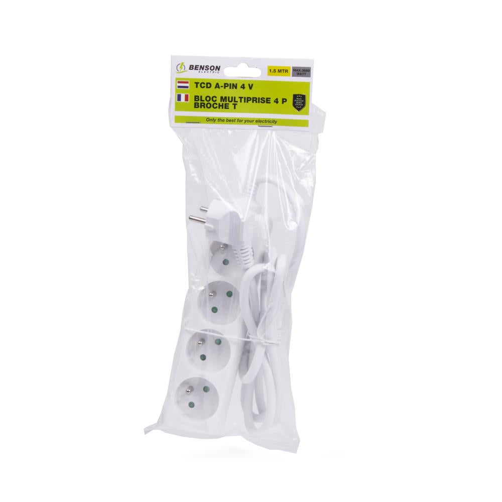 Stekkerdoos A-pin 4-voudig + 1.5 mtr wit