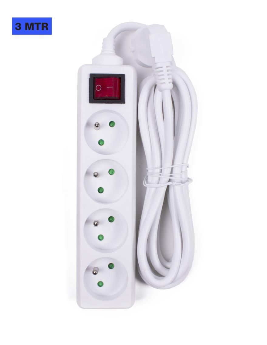 Steckdosenleiste 4-fach + A-pin + Schalter + 3 m Weiss