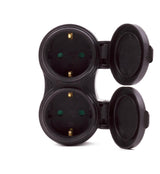 Steckdosenadapter 2-fach + SK + Deckel schwarz