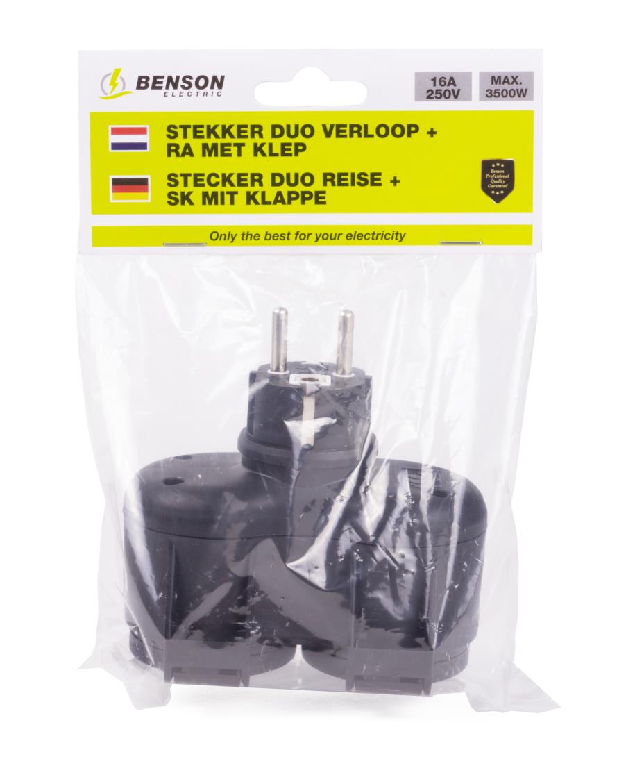 Steckdosenadapter 2-fach + SK + Deckel schwarz