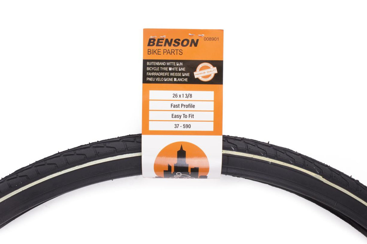 Pneu velo 26 x 1 3/8 ligne blanche