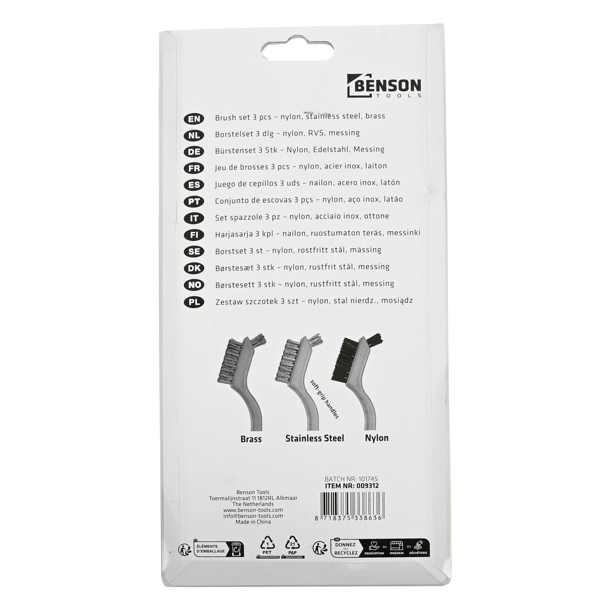 Brush set 3 pcs nylon, ss, brash