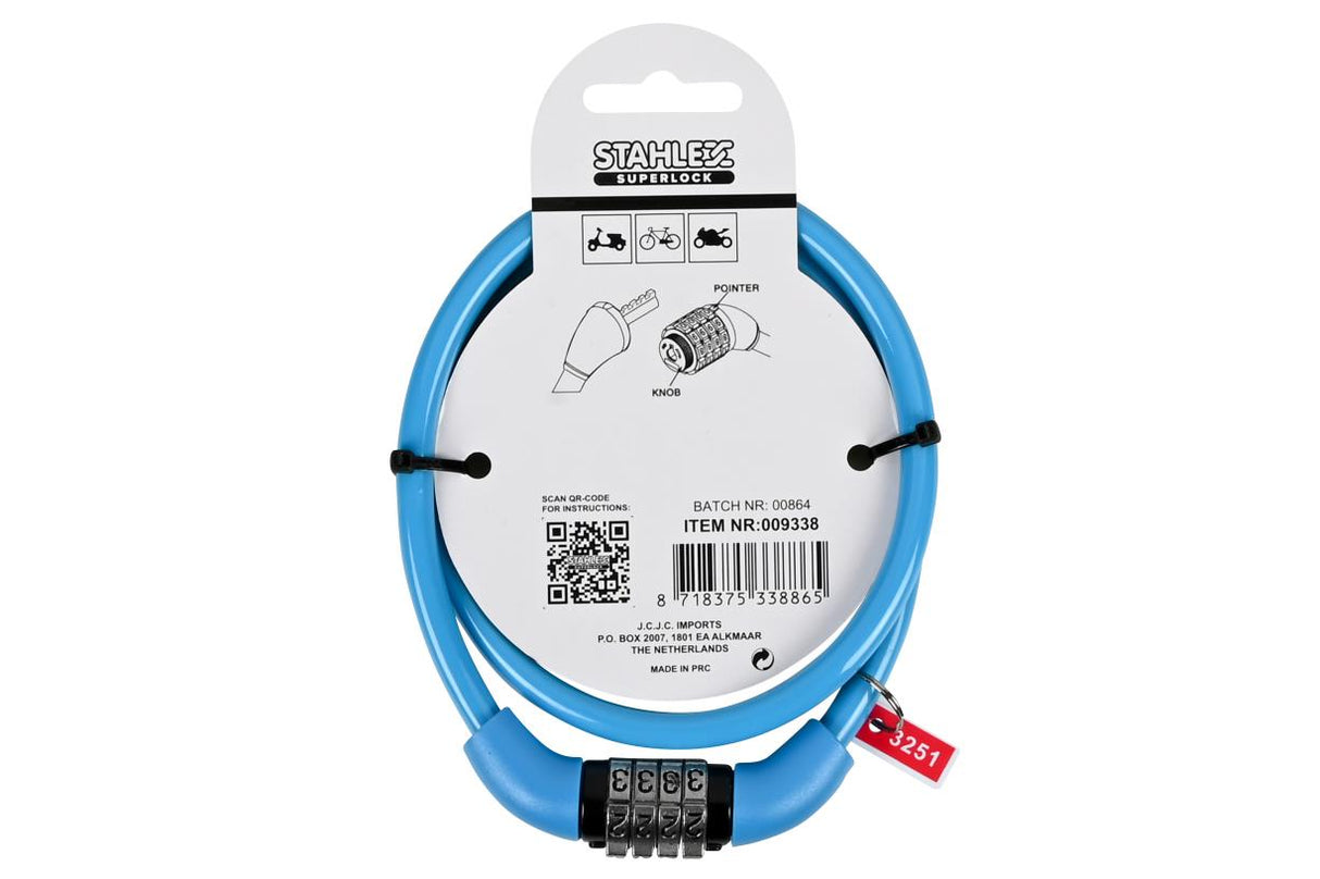 Cable- combination lock CodeKidz 8 x 650 mm mix