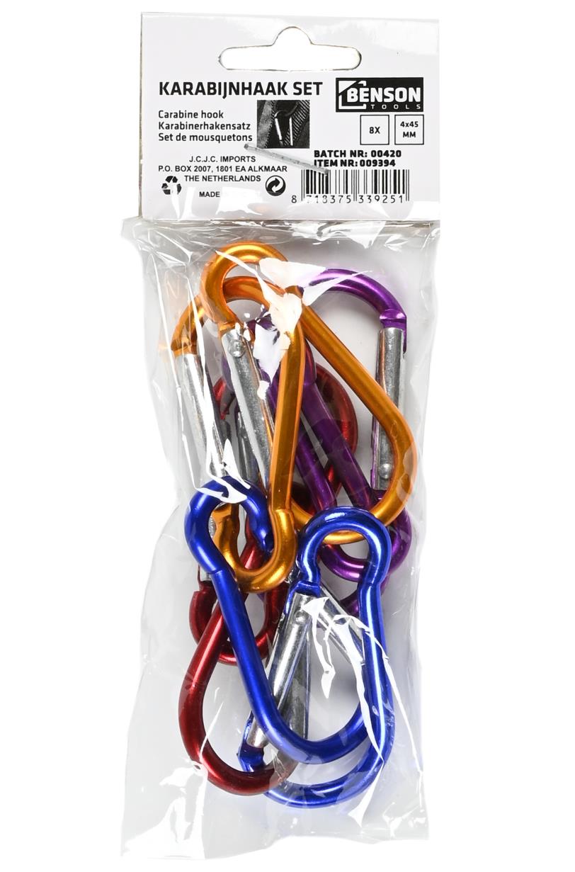 Carabiner hooks set 8 pcs 4 x 45 mm