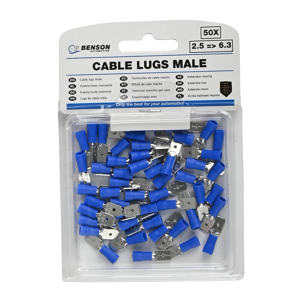 Cable lug 50 pcs male flat / 2.5=>6.3 blue
