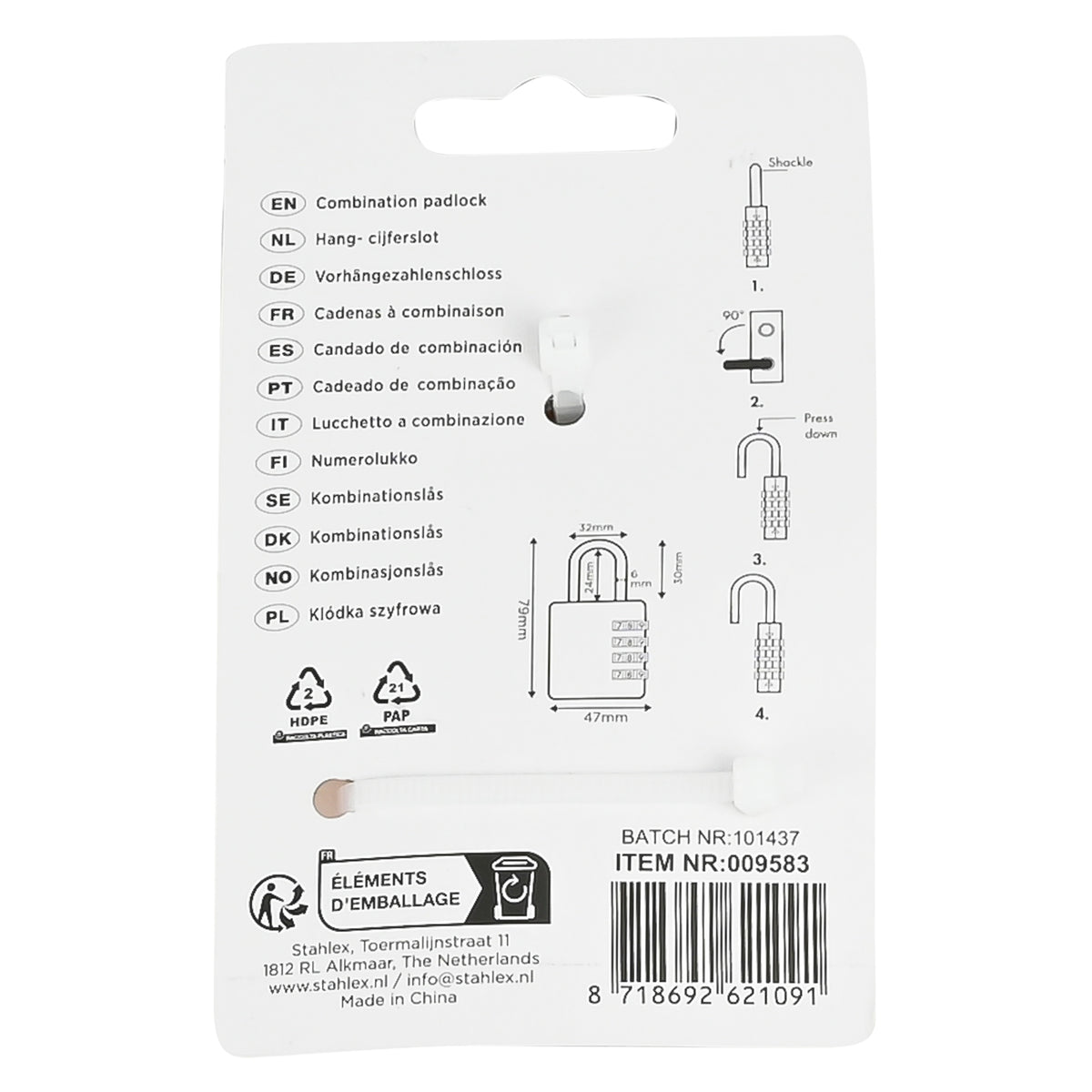 Combination padlock 46 mm