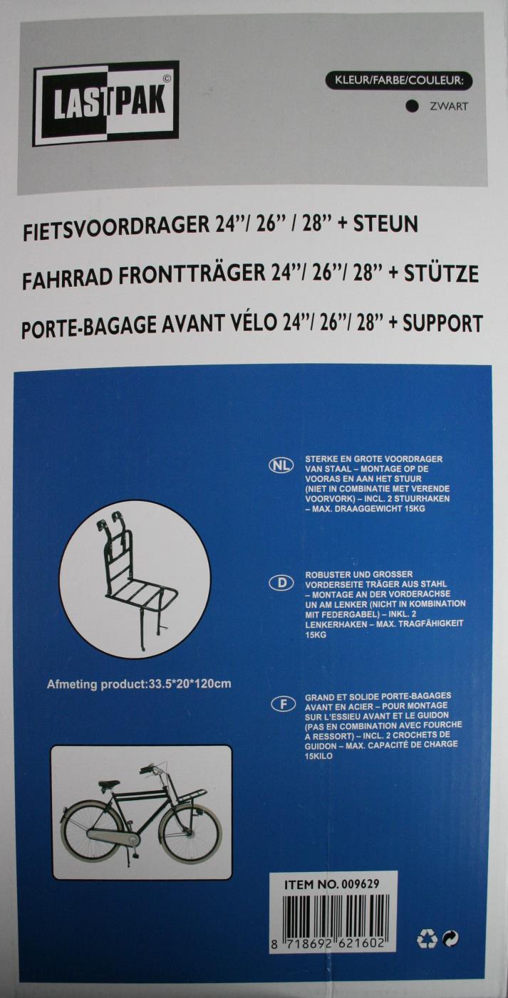Porte-bagage avant vélo 24"/ 28" + support noir