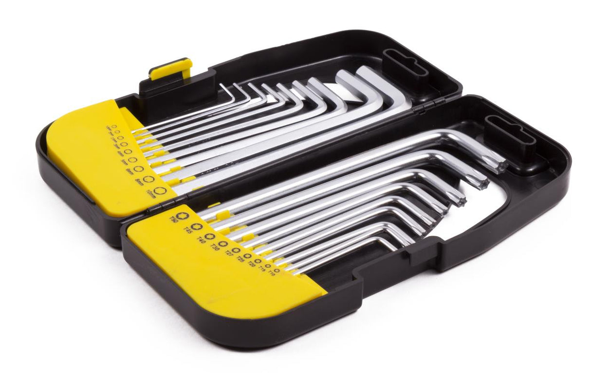 Hex key- and torx wrench set long 18 pcs profi