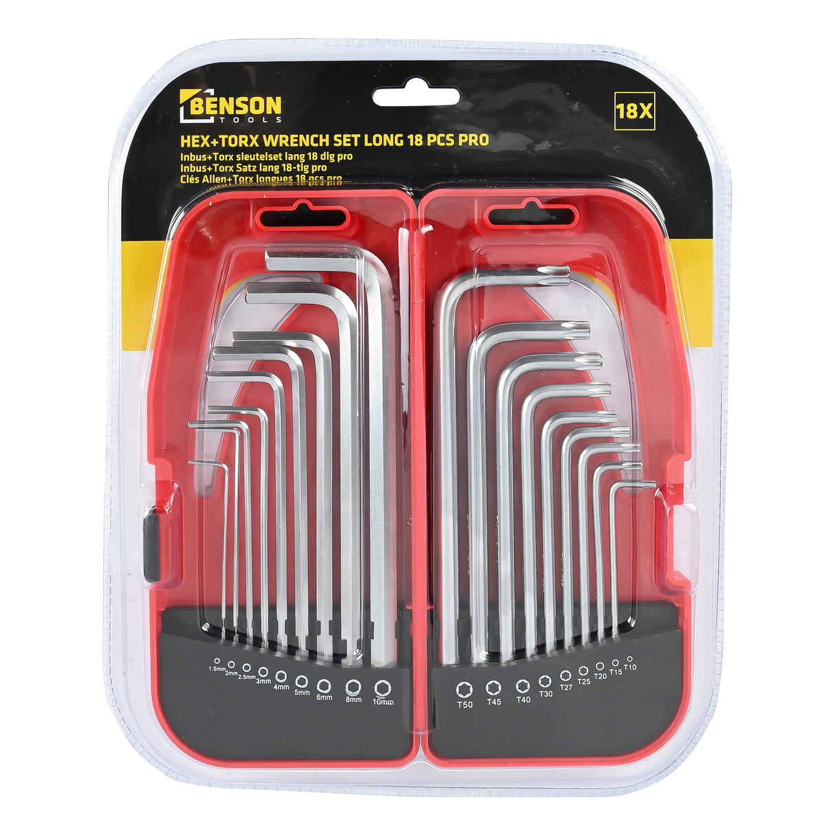 Jeu de clés six pans + torx longue 18 pcs profi