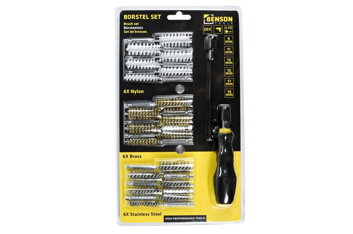 Borstel set 20 dlg nylon/staal/messing