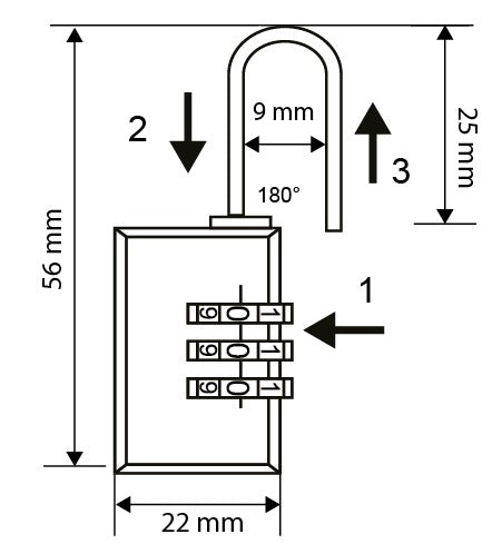 Combination padlock 22 mm