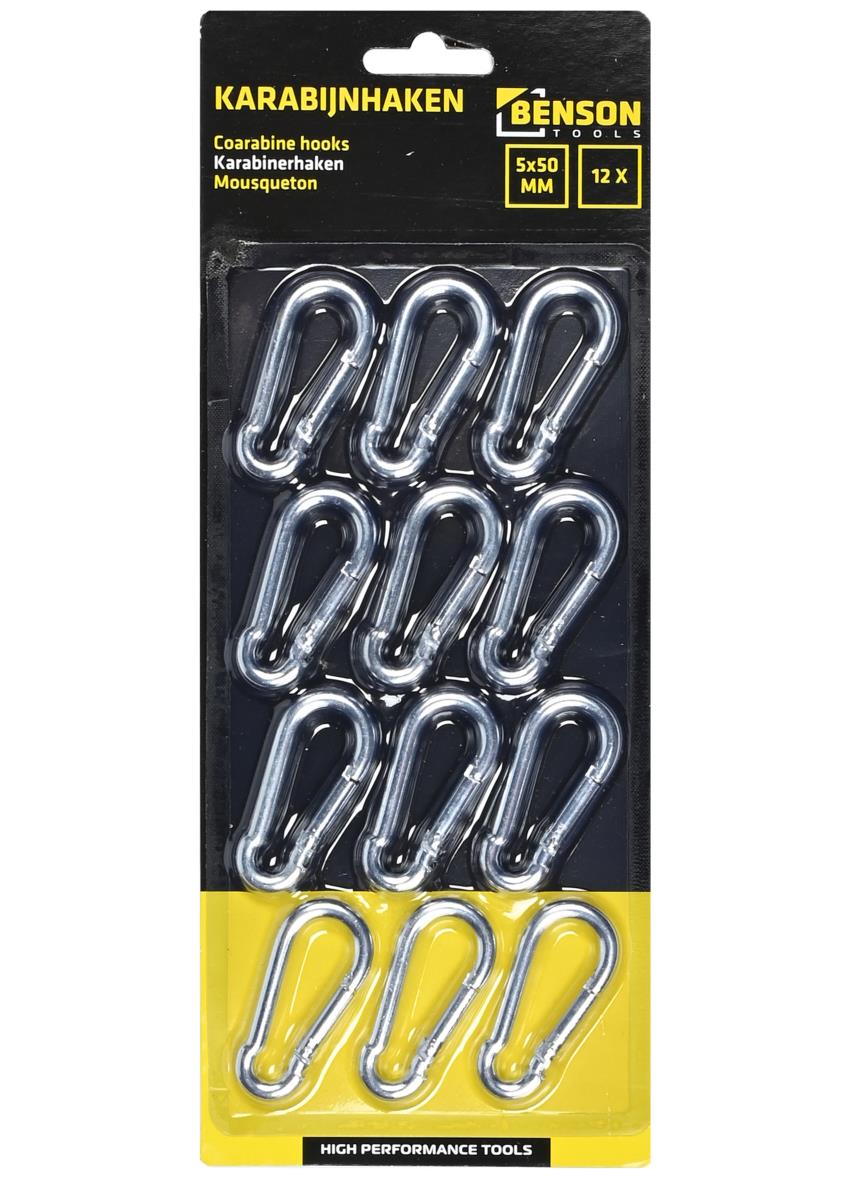 Carabiner hooks set 12 pcs 5 x 50 mm