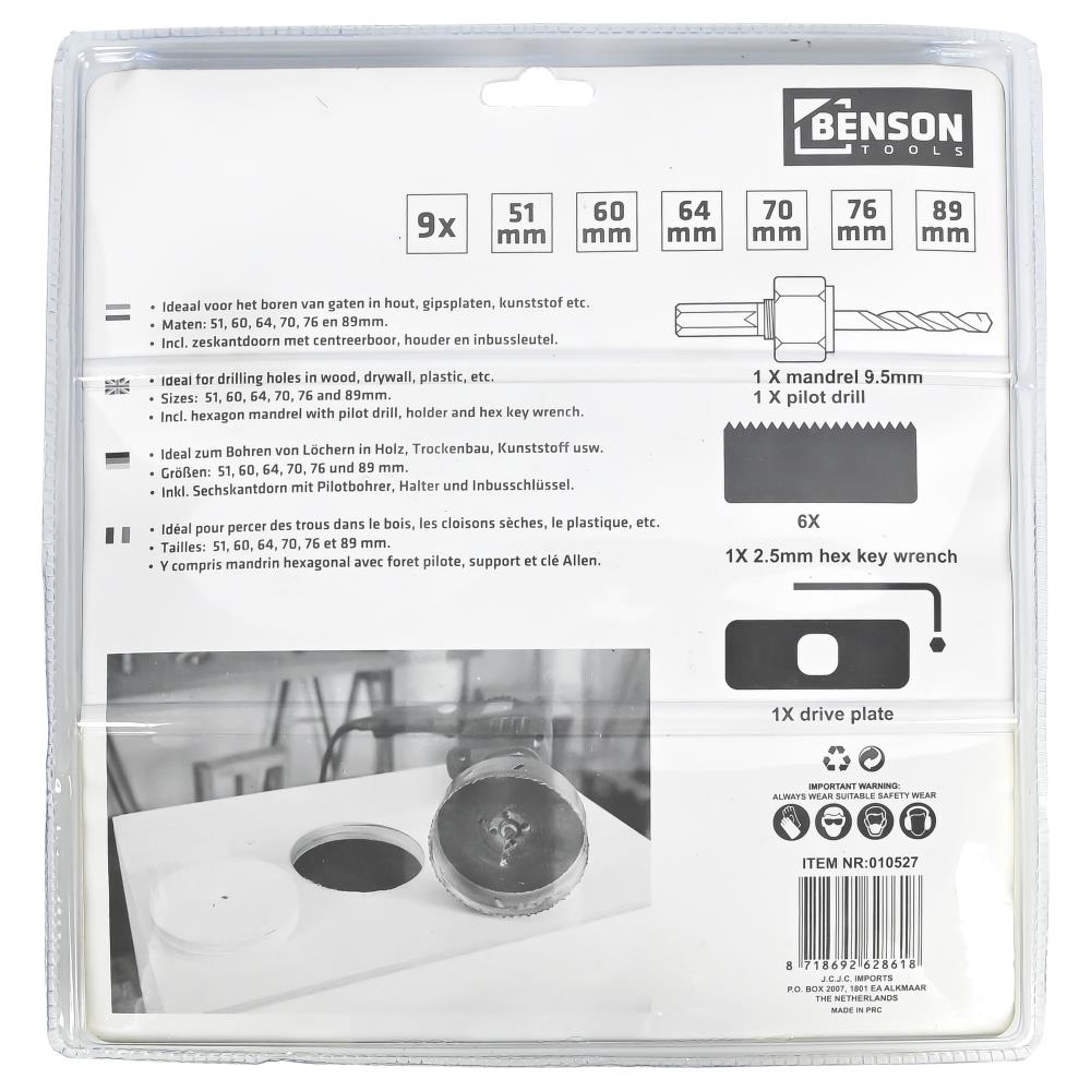 Hole saw set 9 pcs heavy duty