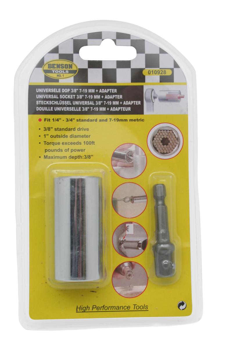 Universal socket 3/8" 7-19 mm + adapter