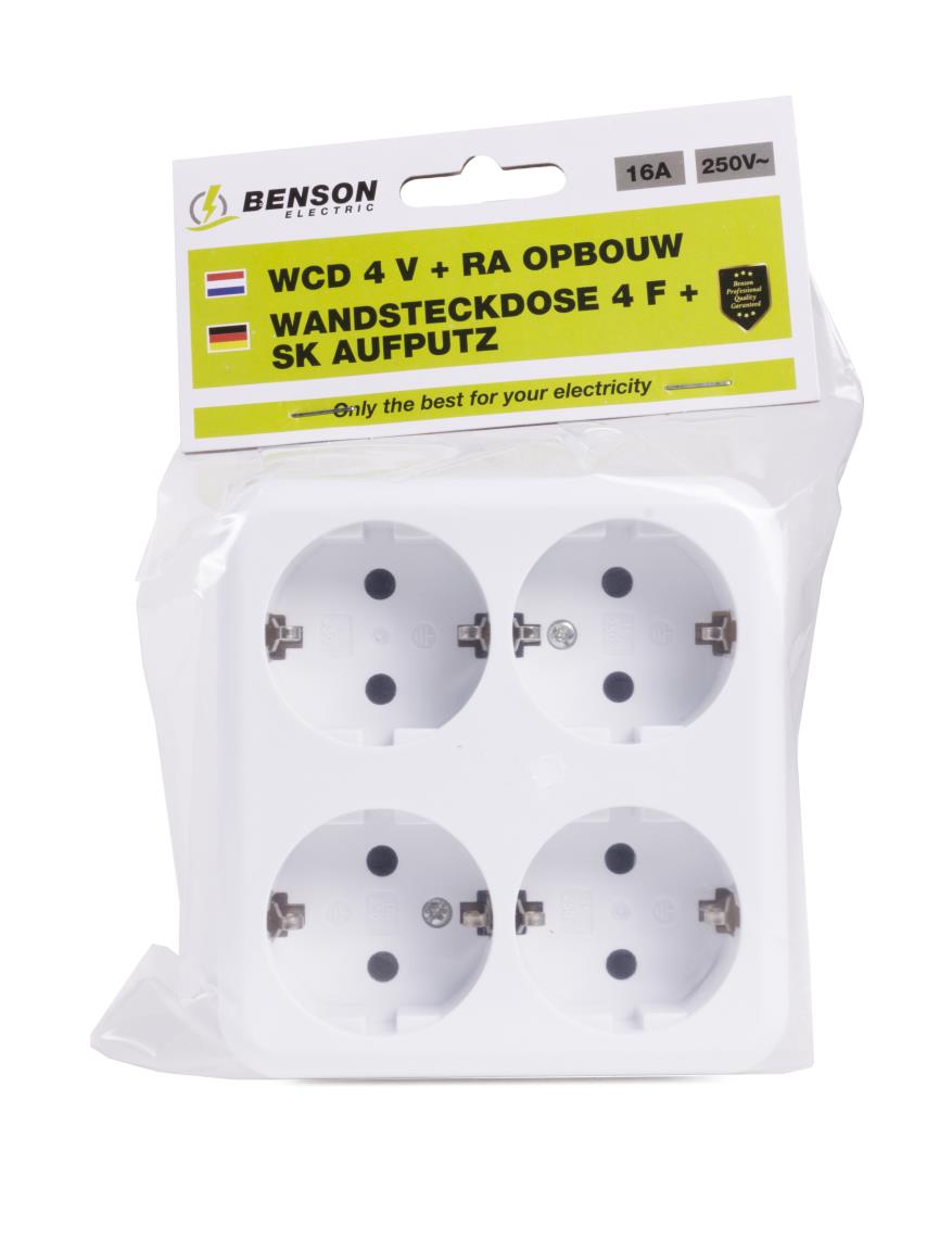 Prise murale quadruple + terre en saillie
