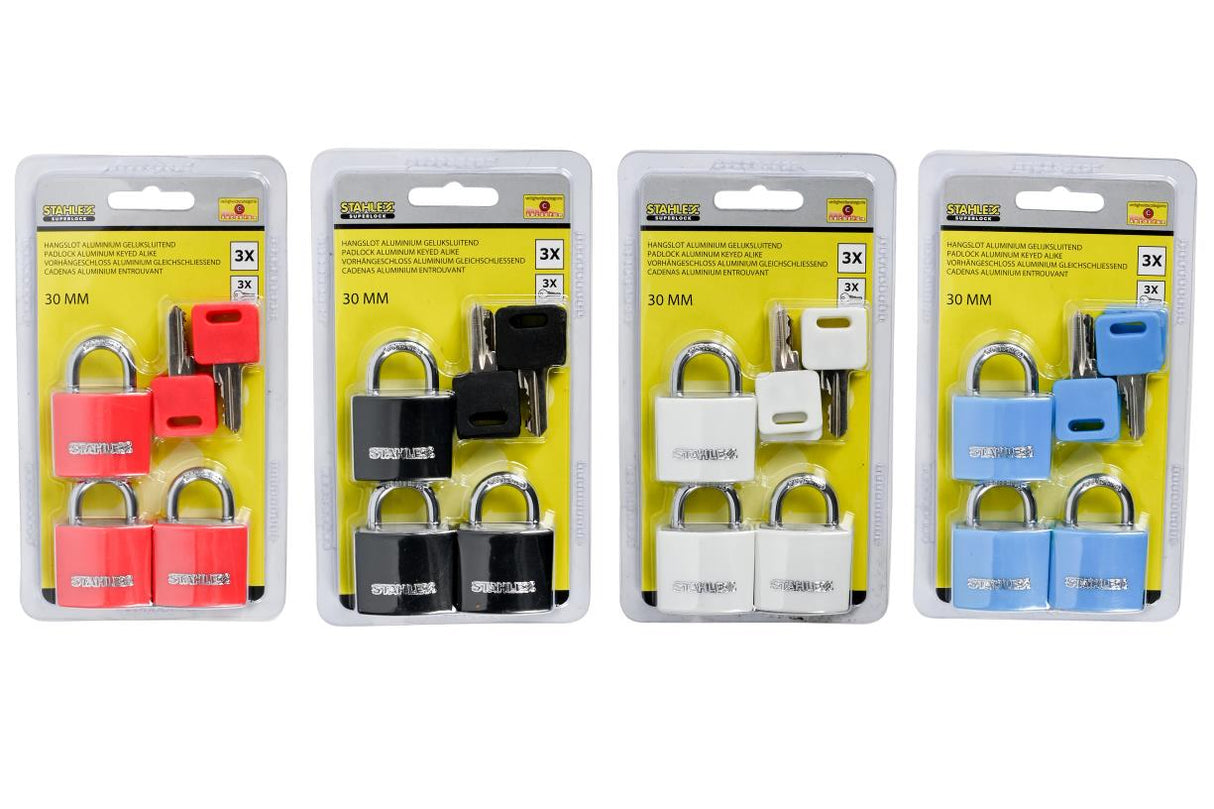 Padlock aluminium 30 mm keyed alike 3 pcs