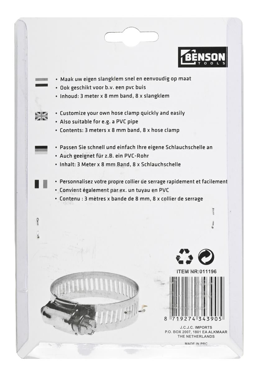 Slangklemmen set universeel 8 mm x 3 mtr 9 dlg