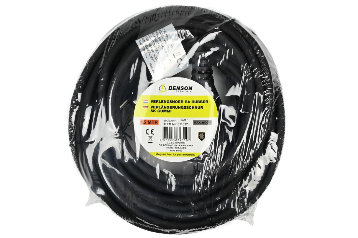 Verlengsnoer + RA 3 x 1.5 15 mtr rubber