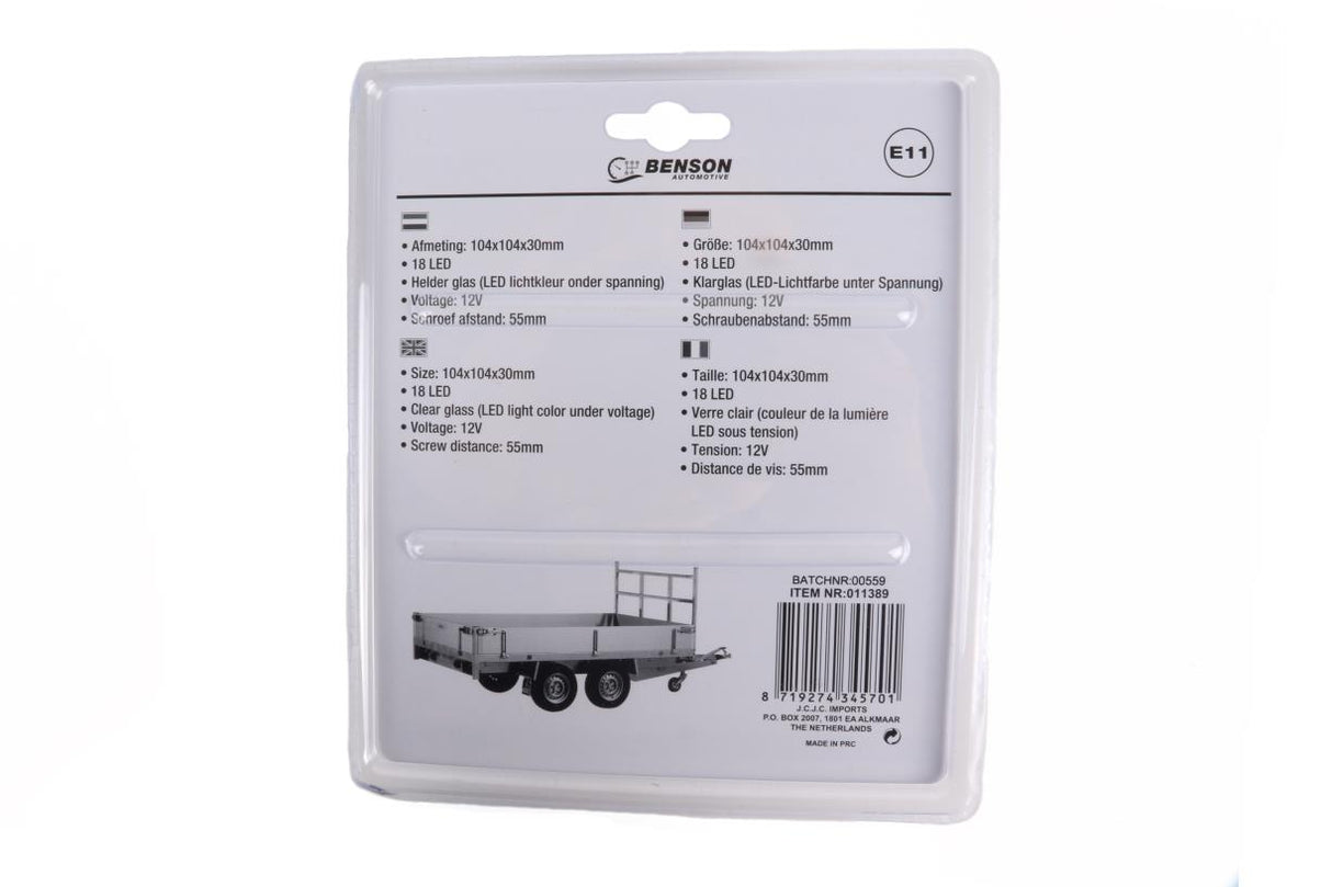 Aanhangwagen achterlicht vierkant 18 led
