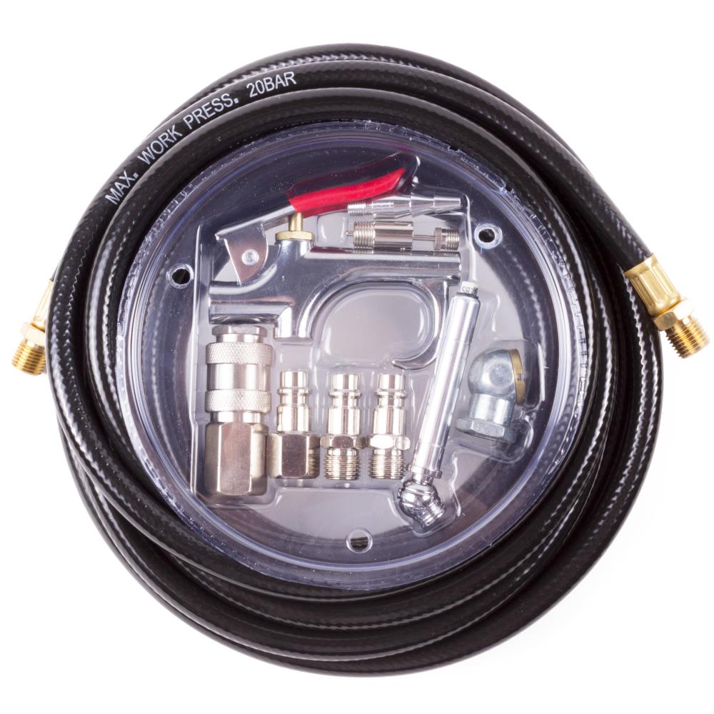 Luchtslang 8 mtr 1/4" + accessoires 10 dlg