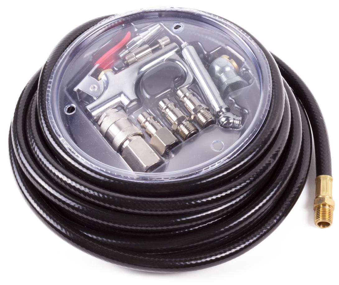 Luchtslang 8 mtr 1/4" + accessoires 10 dlg