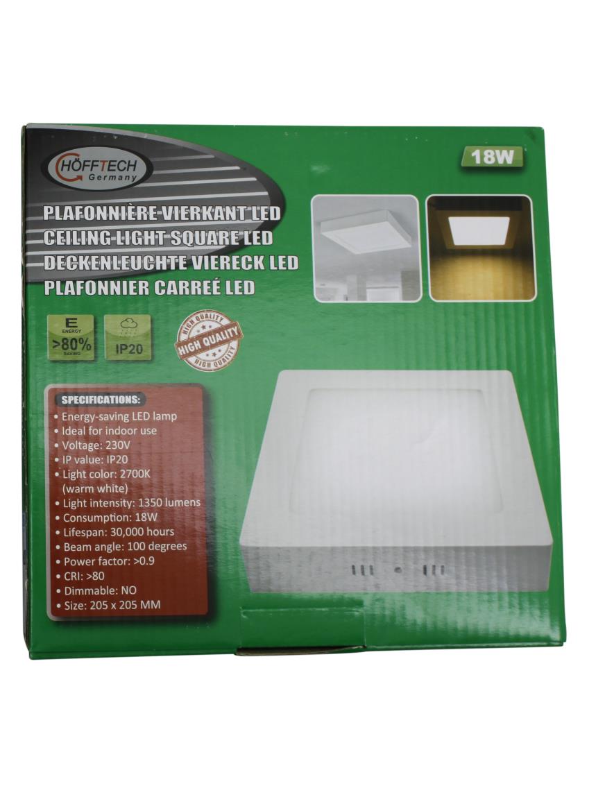 LED ceiling light square 18W 205 x 205 mm