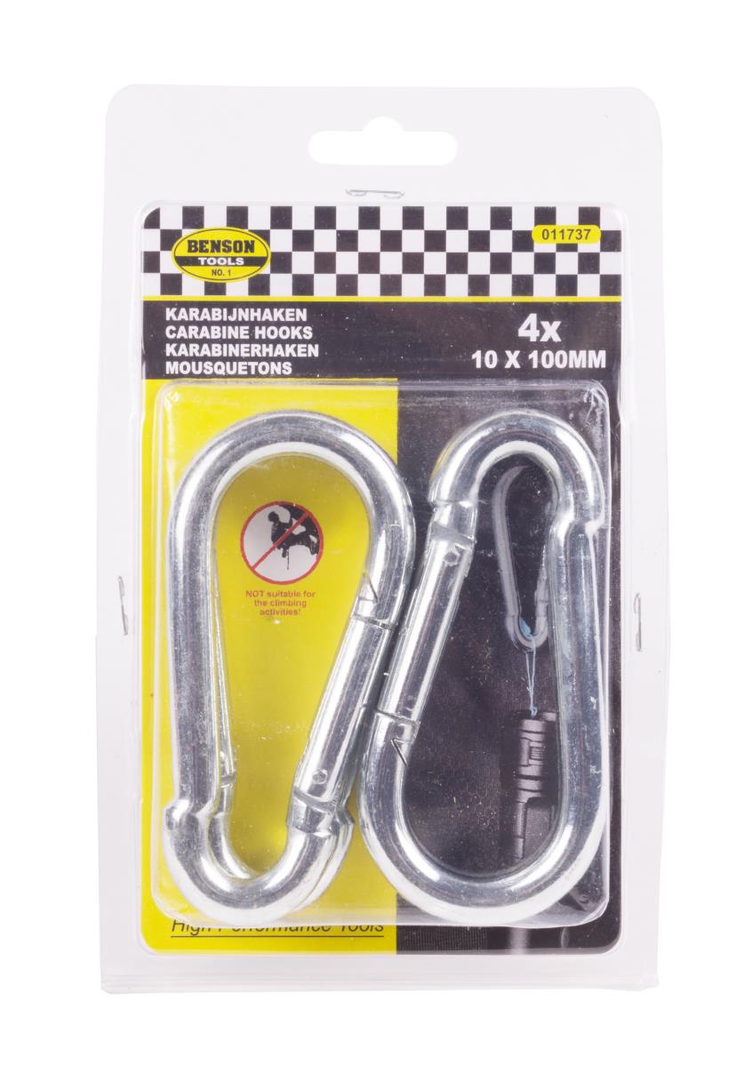 Carabiner hooks set 4 pcs 10 x 100 mm
