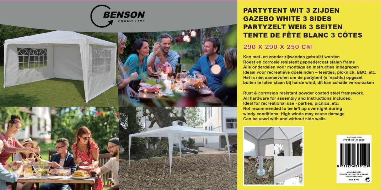 Partyzelt 3 Seiten 290 x 290 x 245 cm