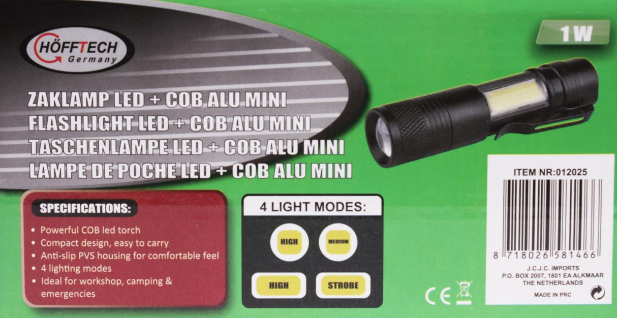 Taschenlampe LED + COB Alu Mini 92 x21 mm