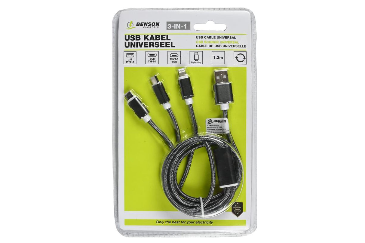 USB kabel universeel 3-in-1 iphone/mini-USB/USB-C