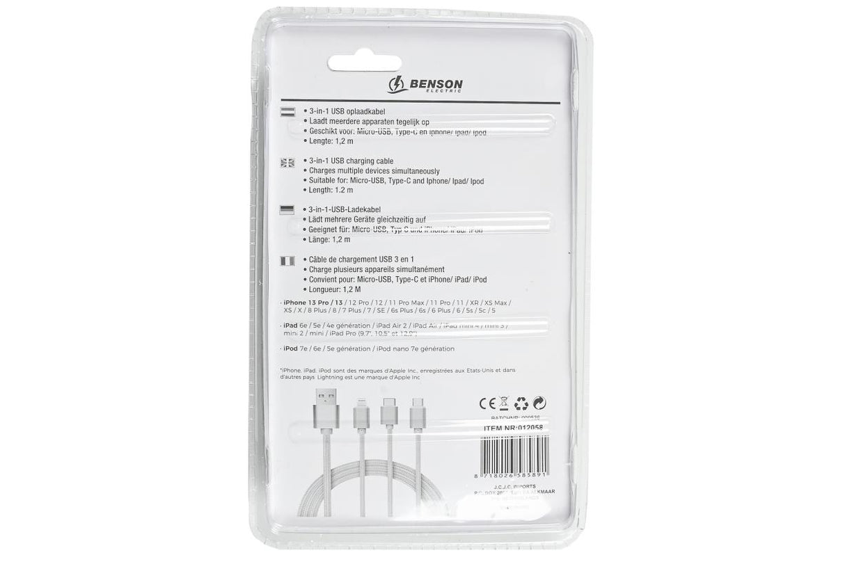 USB kabel universeel 3-in-1 iphone/mini-USB/USB-C