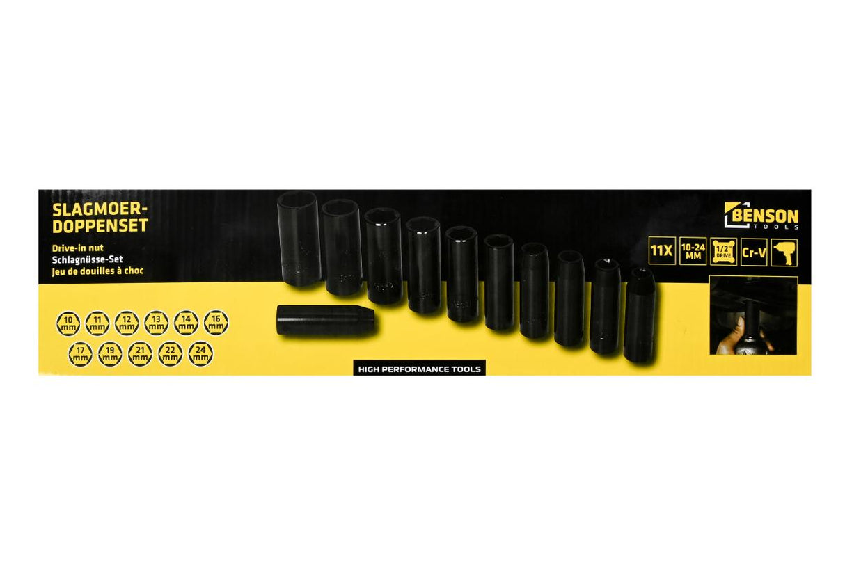 Jeu de douilles à choc 1/2 pouces 10 t/m 24 mm