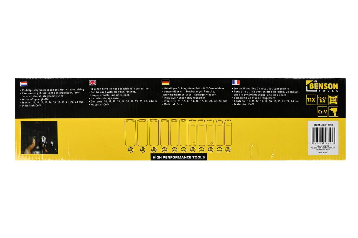 Jeu de douilles à choc 1/2 pouces 10 t/m 24 mm