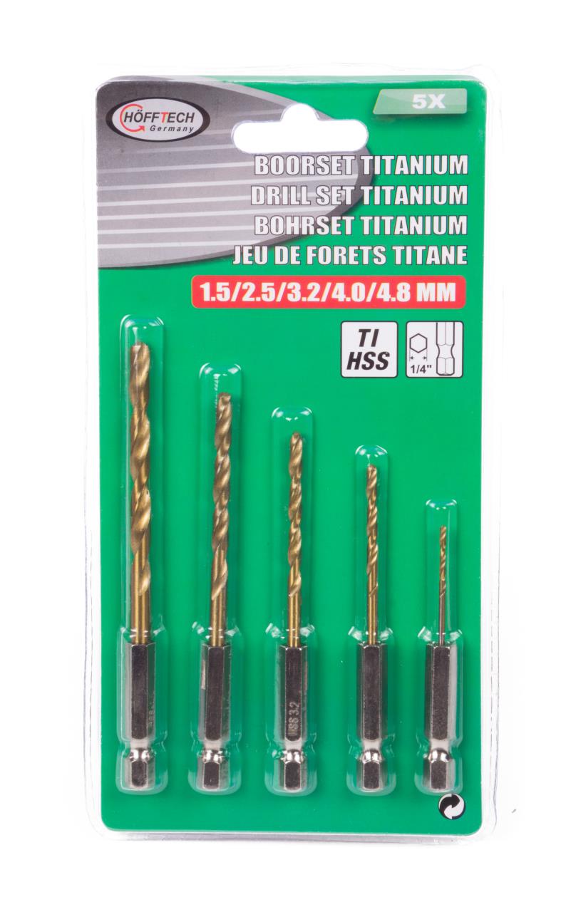 Boorset 5 dlg titan bit 4/5/6/8/10 mm