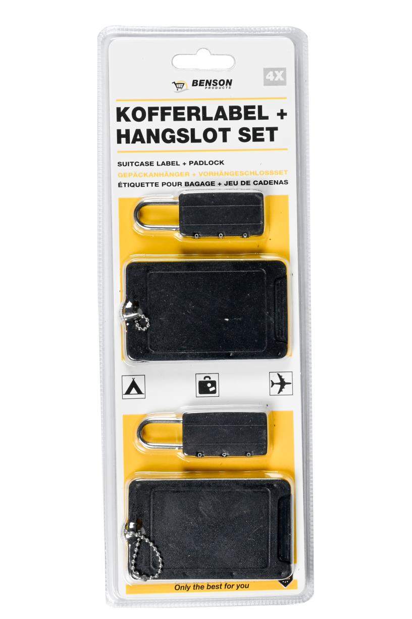 Suitcase label + padlock 4 pcs