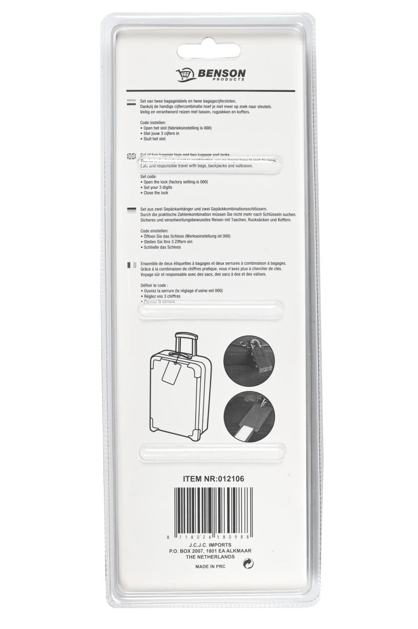 Suitcase label + padlock 4 pcs