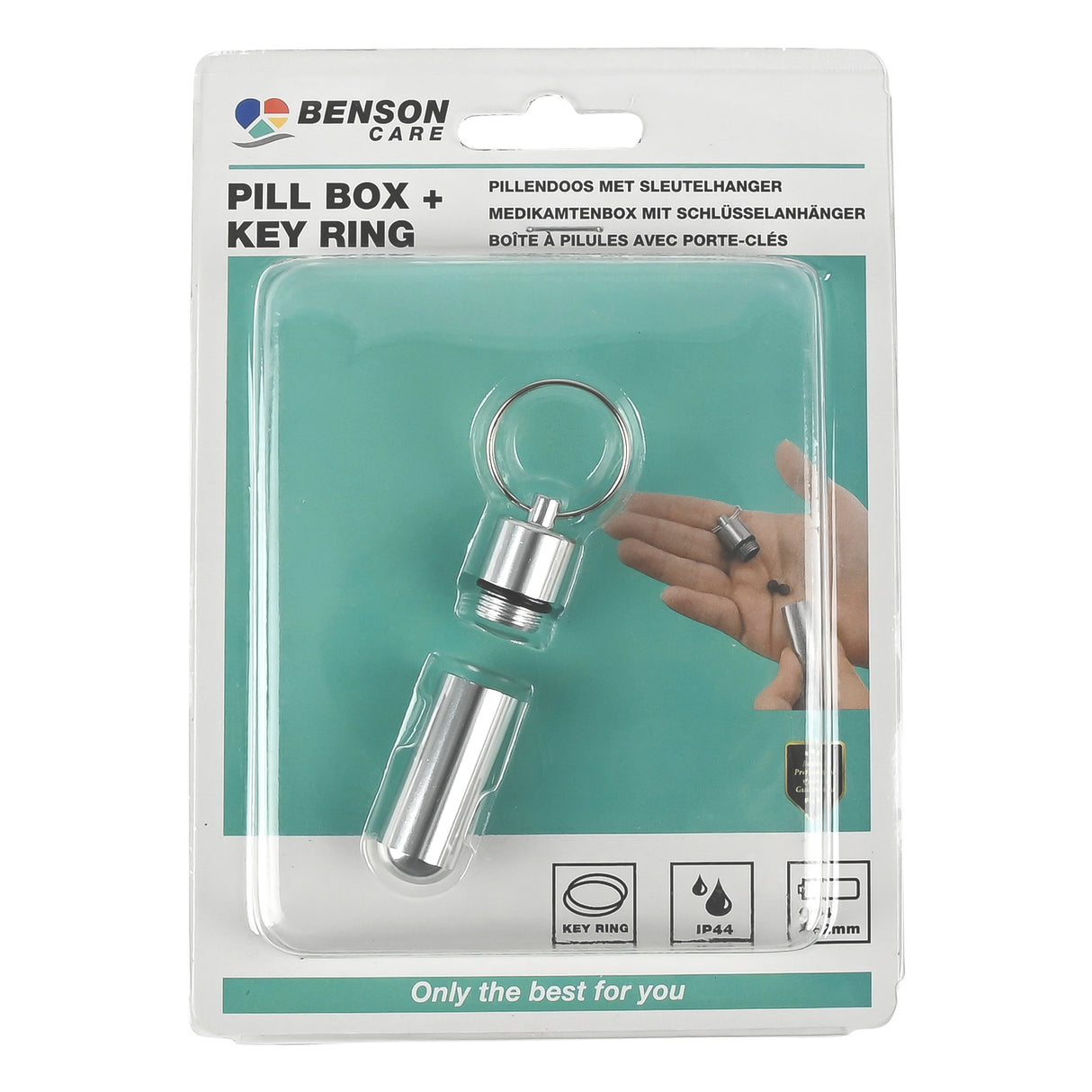 Boîte à pilules avec porte-clés 52 x ø 14 mm