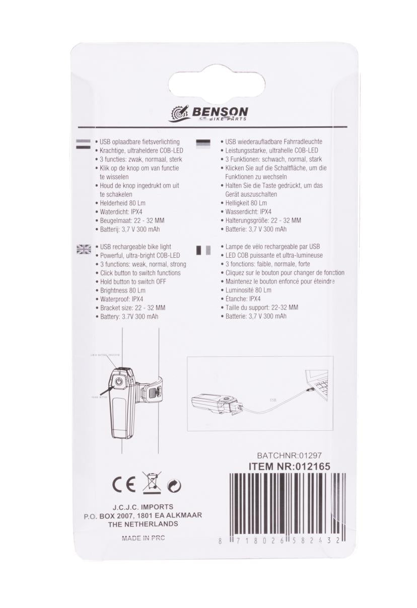 Fietslamp COB oplaadbaar rood