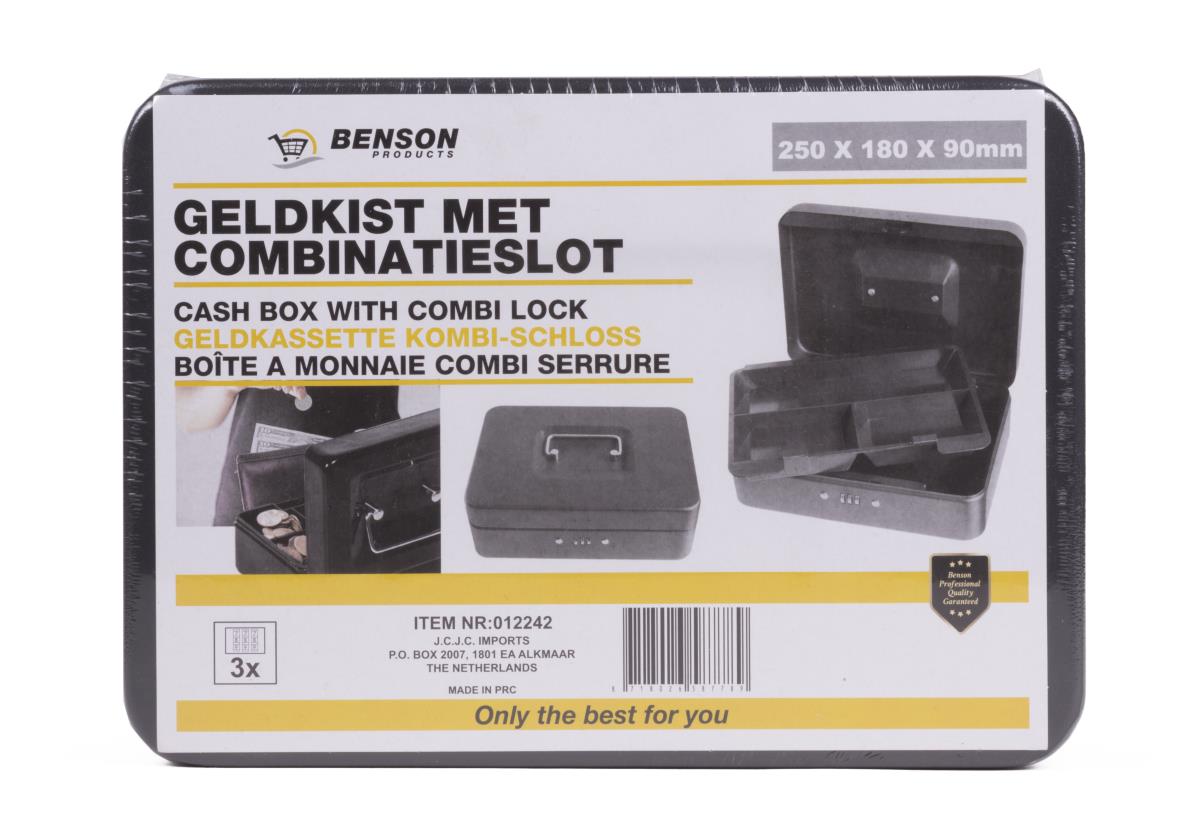 Cash box with combi lock 250 x 180 x 90 mm