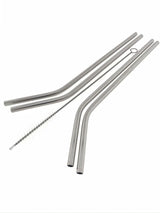 Strohhalme Edelstahl gebogen 4-tlg + Reinigungsbürste