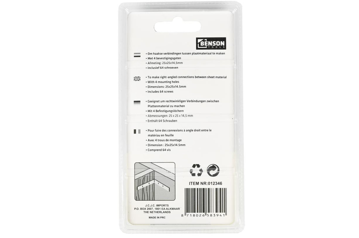 Stoelhoek 16 dlg 25 x 25 x 14.5 mm