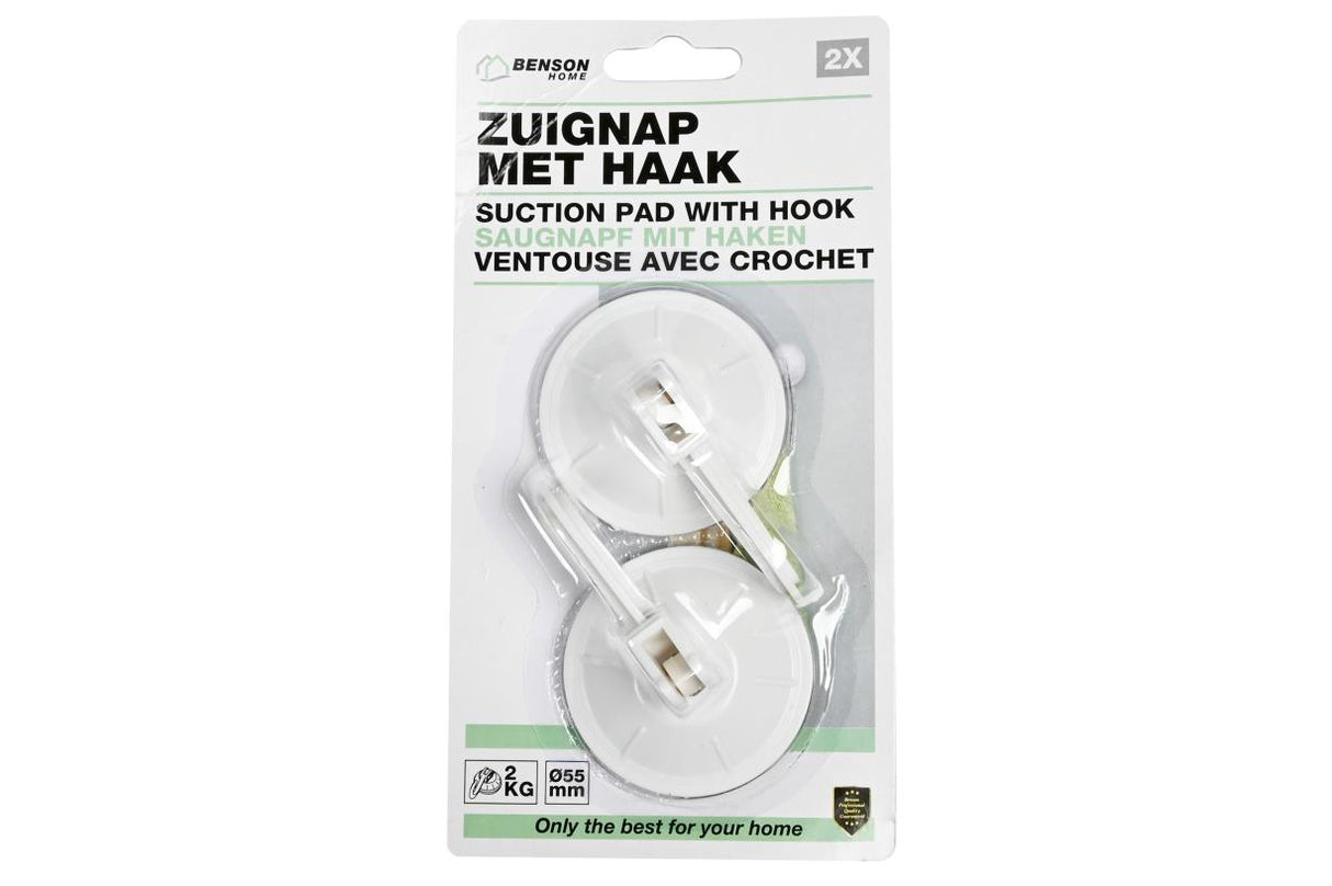 Zuignap met haak kunststof wit 2 dlg ø55 mm