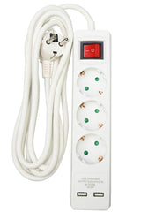 Stekkerdoos 3-voudig + RA 3 x 1.5 + schakelaar + 2 x USB + 3 mtr