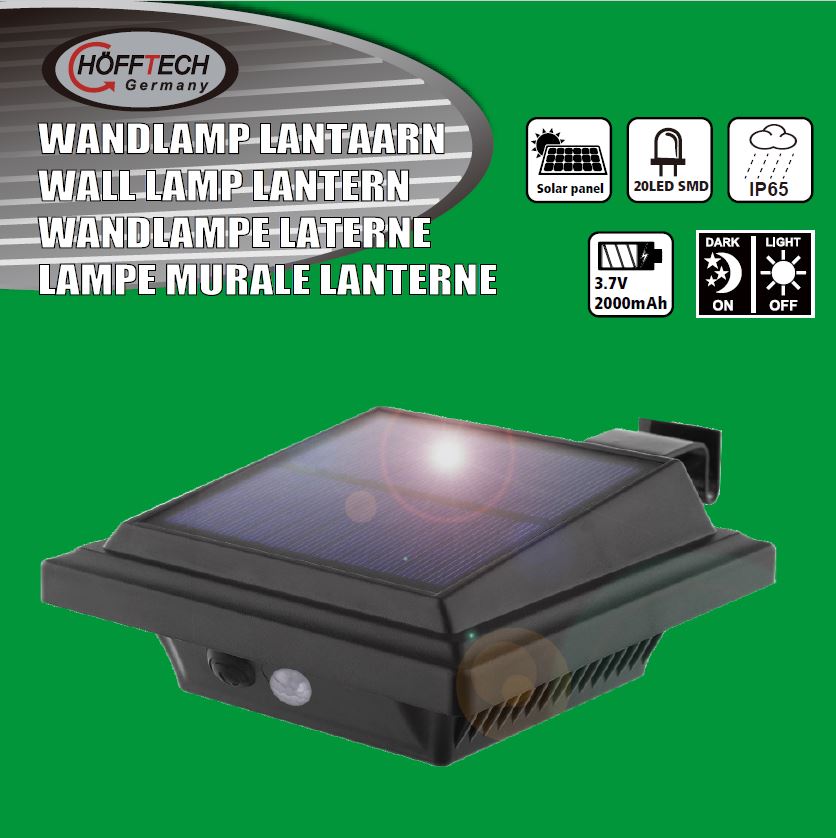 Wall lamp flat solar LED + pir sensor IP65