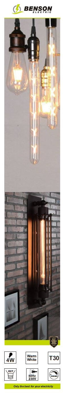 LED tubular bulb spiral fila t30 4W E27 amber 30 x 185 mm dimmable