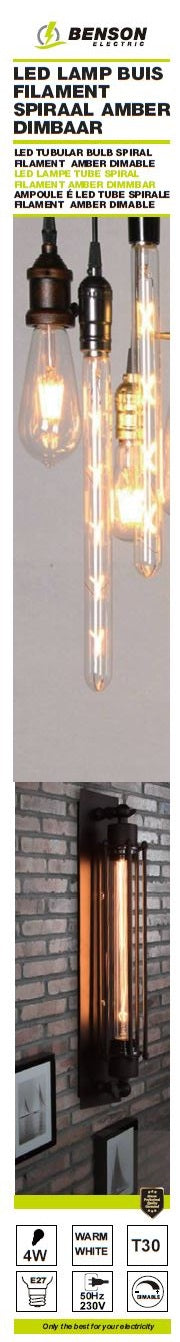 LED tubular bulb spiral fila t30 4W E27 amber 30 x 255 dimmable