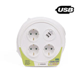 Enrouleur de câble 10 m 3 p + 2 USB 2.4 amp