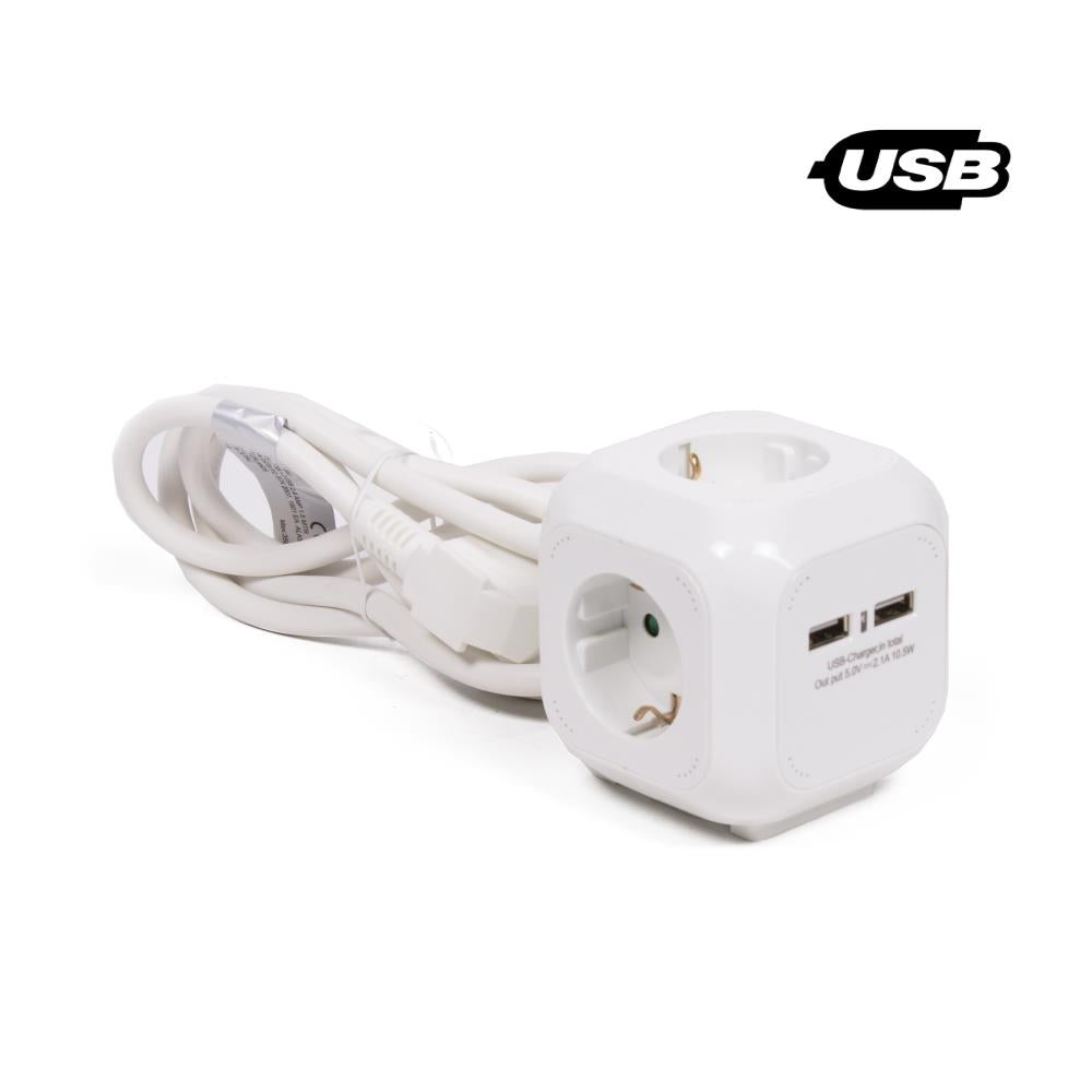 Steckdosenwürfel 3-fach + SK + 2 USB 2.4 A + 1,5 m