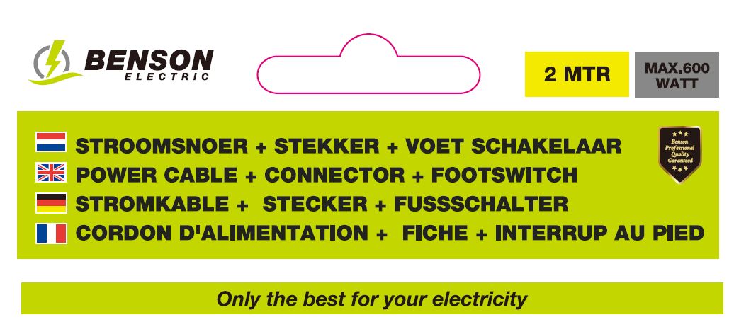 Stroomsnoer + stekker + voetschakelaar 2 mtr wit