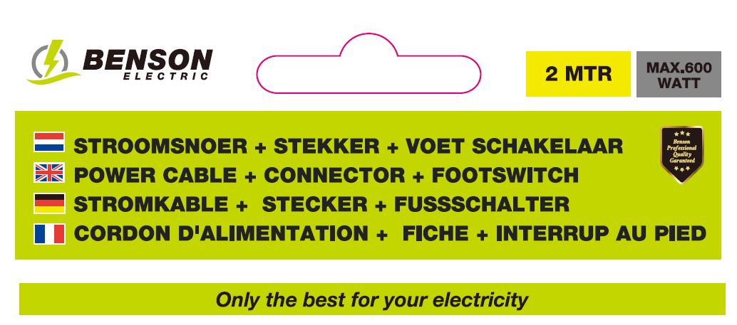 Stroomsnoer + stekker + voetschakelaar 2 mtr zwart